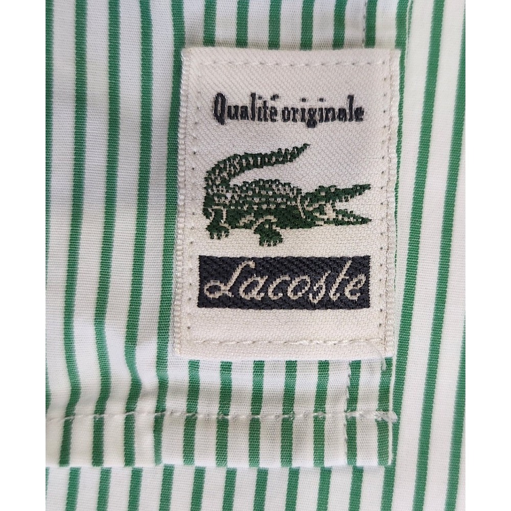 Lacoste Mens Green White Striped Short Sleeve Button Down Shirt Modern Fit 40 - Picture 6 of 7
